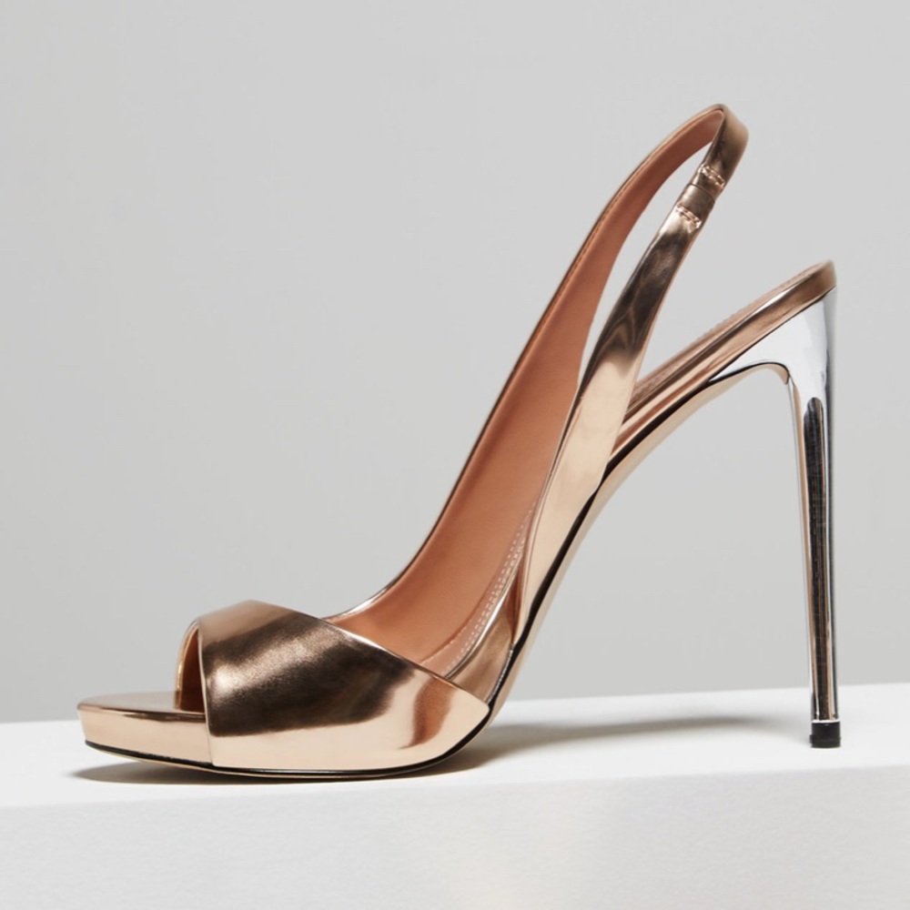 BCBGMAXAZRIA Rose Gold Prue Metallic Heels Pumps